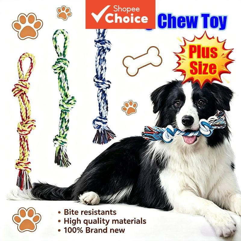 Brinquedo de Corda de Algodão Trançado para Cachorro de Tamanho Grande, Osso de Nó para Roer, Ideal para Mordidas e
