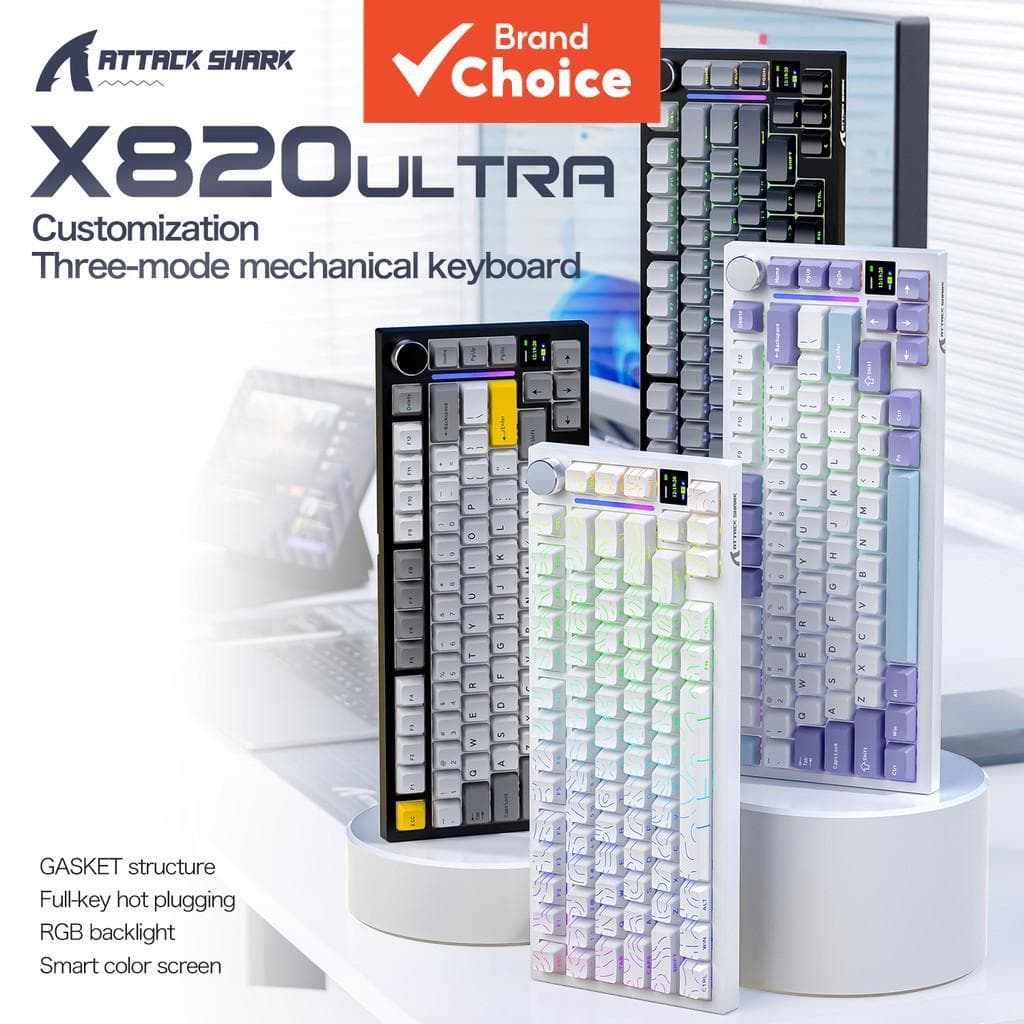 ATTACK SHARK X820Ultra Teclado Mecânico Selado 75% Tri-Modo 4000mAh Hotswap