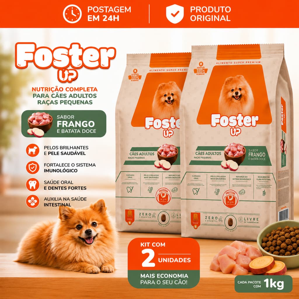 Ração Cachorro Raças Pequenas Adulto Foster Up Premium Frango Batata Doce Kit Envio Imediato