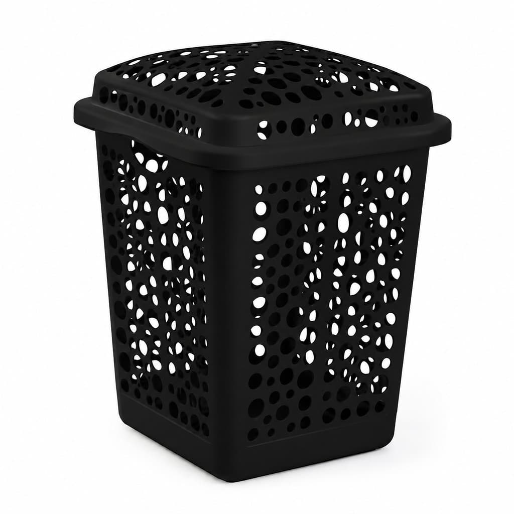 Cesto Organizador De Roupas 80 Litros Com Tampa Preto Grande Lavanderia Banheiro