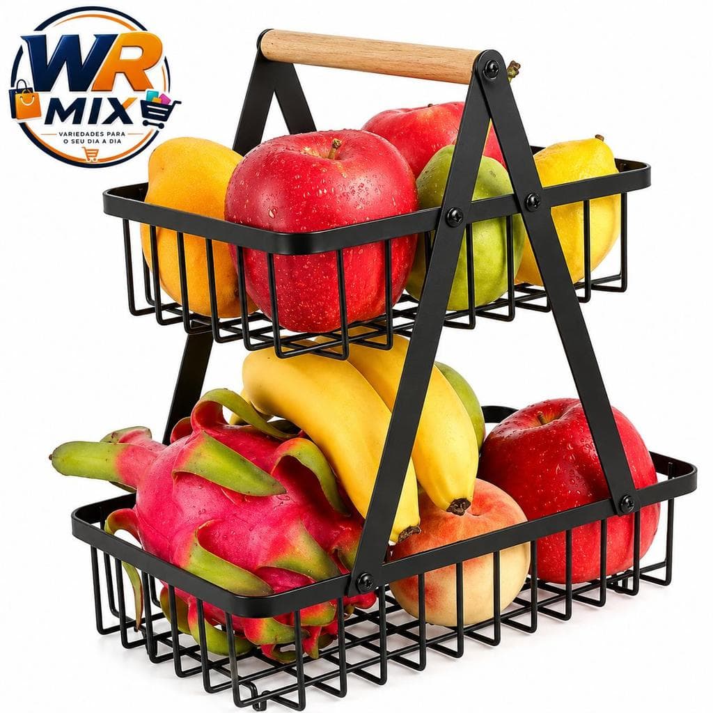 Fruteira De Mesa 2 Andares Organizador Multiuso Metal Aramado