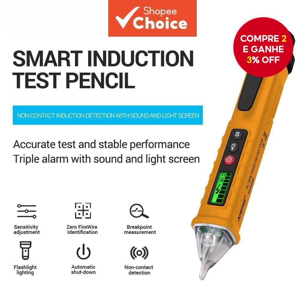 VC1010 Caneta Testadora De Tensão Digital Sem Contato AC DC 12-1000V Medidor De Teste Elétrico Para Uso Doméstico E Prof