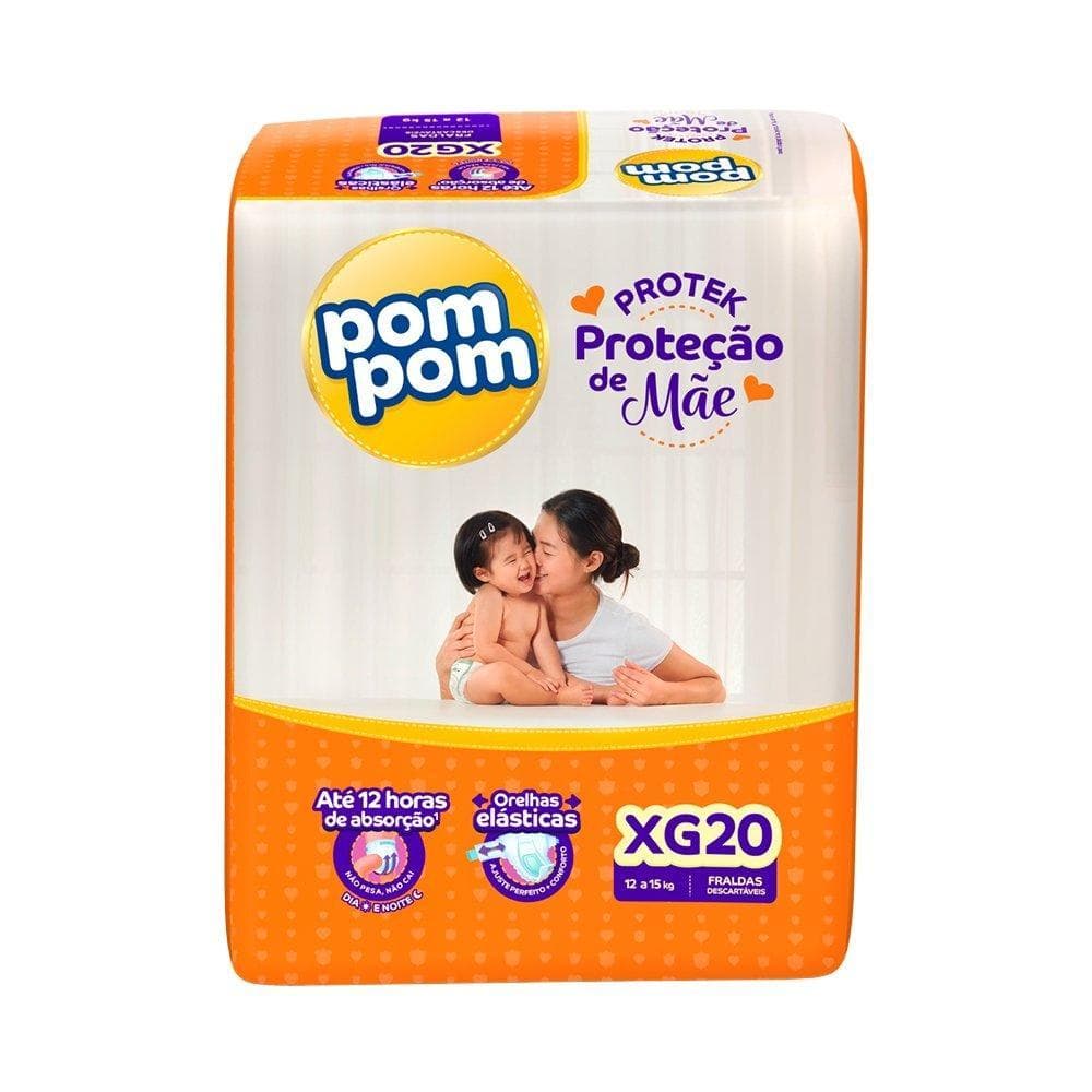 Fralda Descartável Pom Pom Derma Protek Jumbo Tamanho XG - 6 Pacotes com 20 Fraldas - Total 120 Tiras