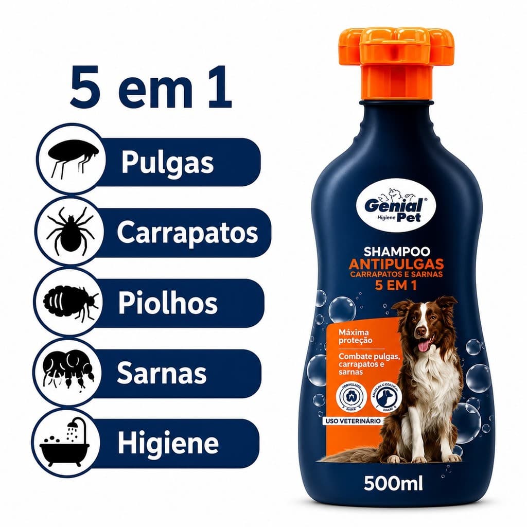 Shampoo para Cachorro Contra pulgas carrapatos e sarnas Genial Pet 500 ml