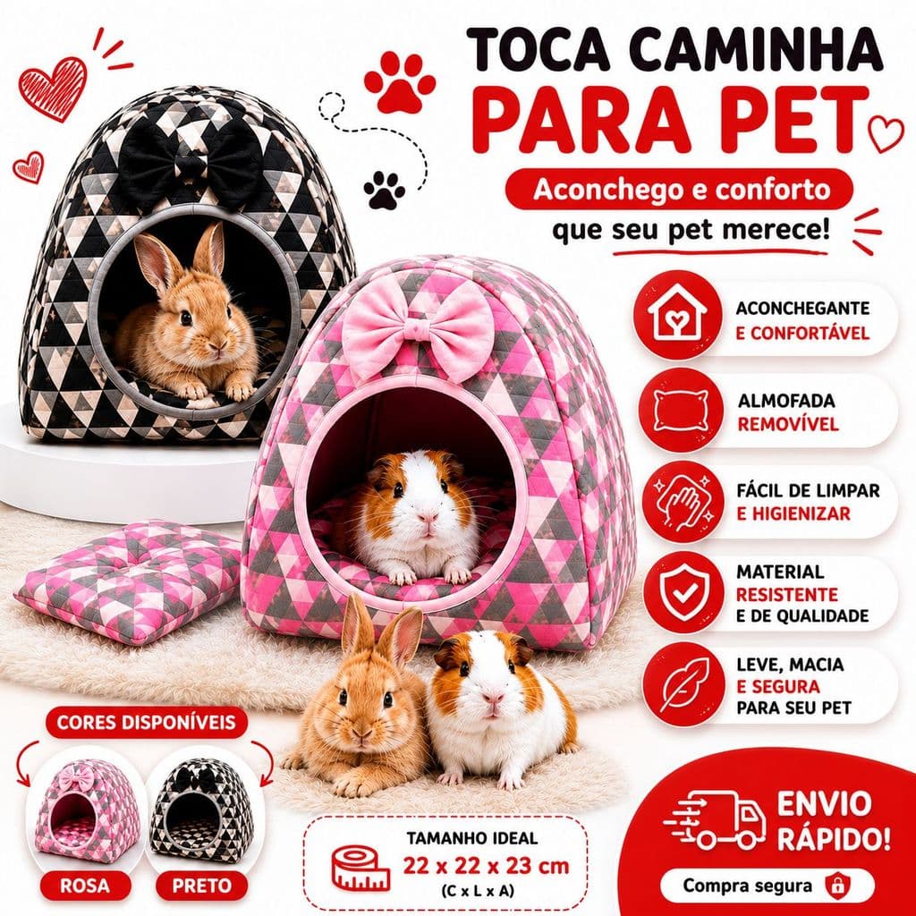 Casinha Toca Pet Para Coelhos e Porquinho da Índia Com Colchão Solto
