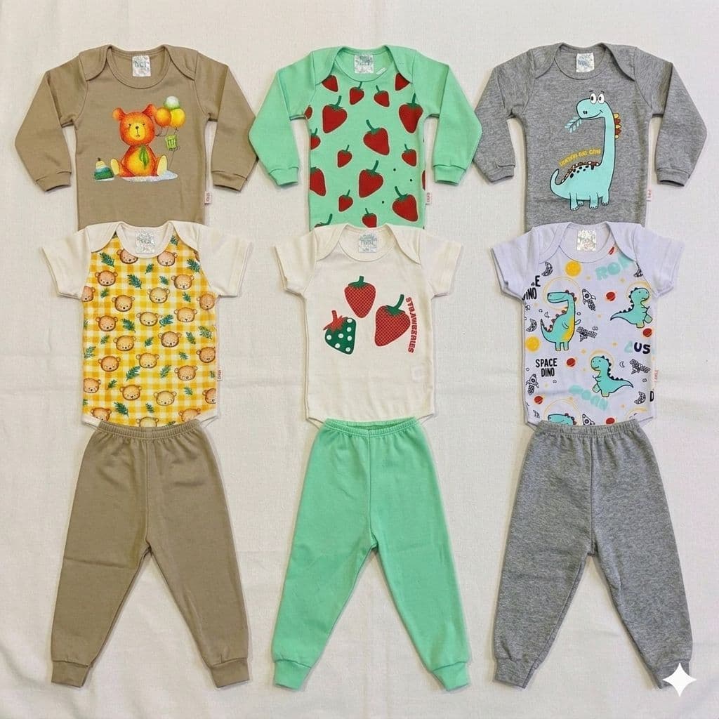 Kit 9 peças body de bebê LONGO MENINO,MENINA sortido - conjunto para bebê - roupa de bebê RN ao GG