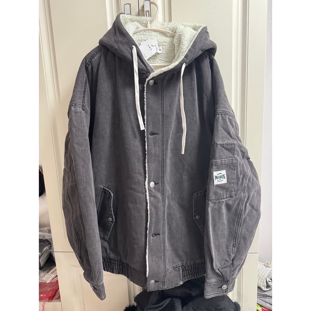 Meteway jaqueta jeans masculina outono inverno lã de cordeiro jaqueta jeans masculina com capuz acolchoado jaqueta de lã