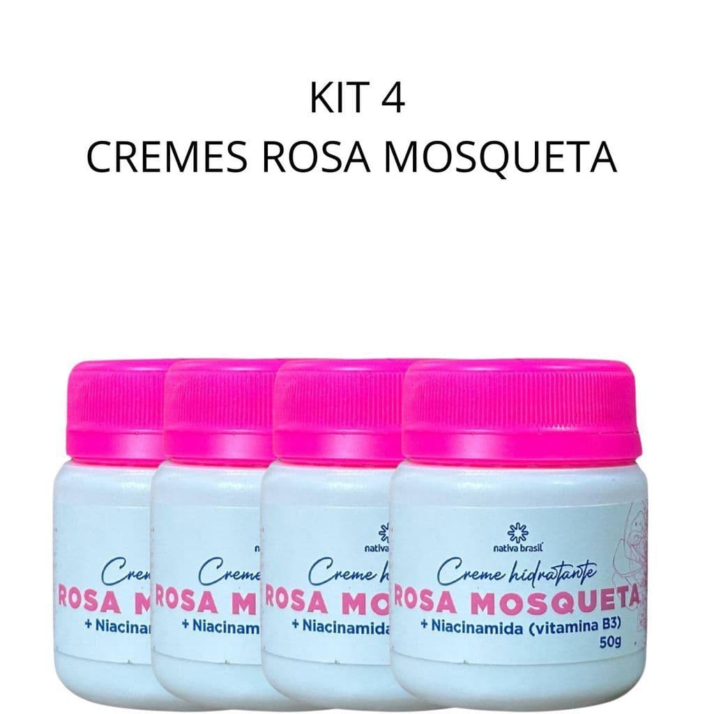 Hidratante Corporal Nativa Brasil Kit 4 Unidades Cremes Hidratantes Rosa Mosqueta Nativa Uso Diário Brasil 50g Cada