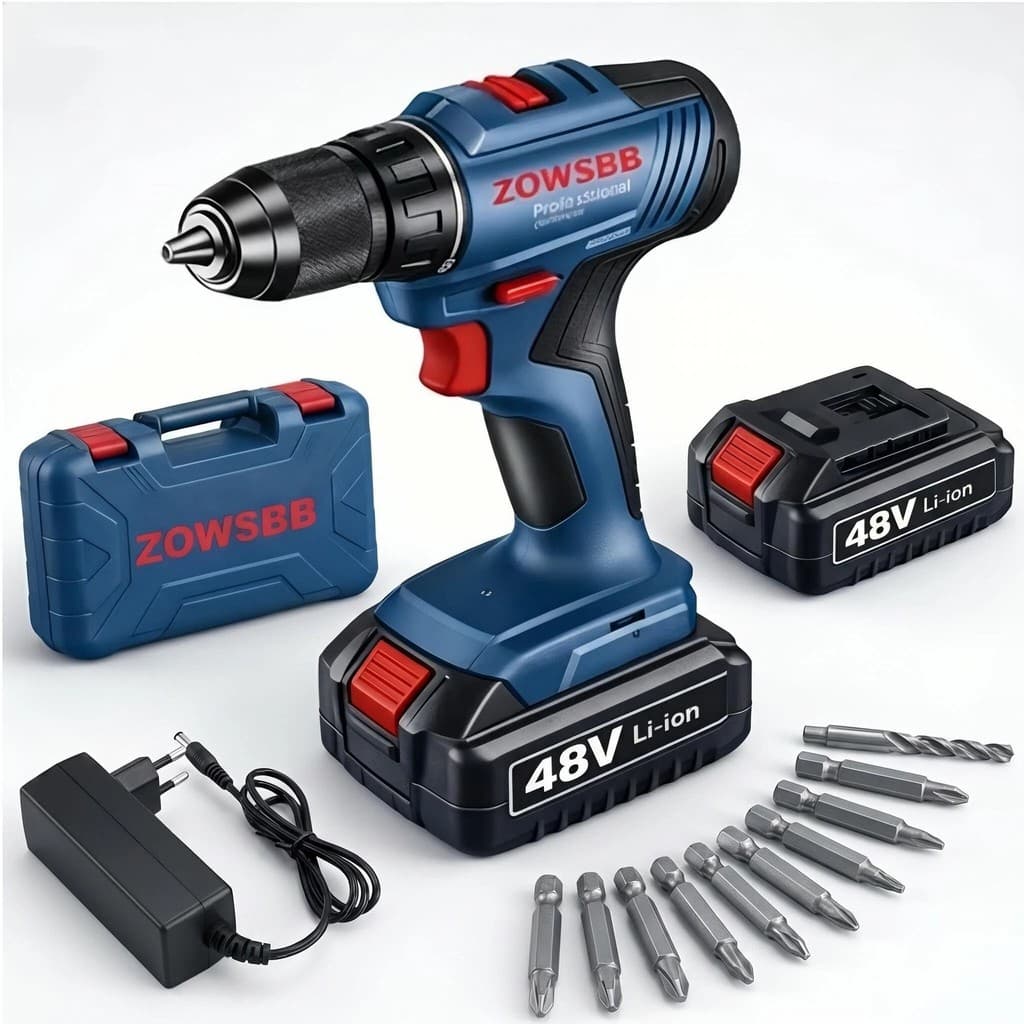 Parafusadeira Furadeira Elétrica 48V Parafusadeira ZOWSBB 2 baterias Furadeira de Impacto profissional