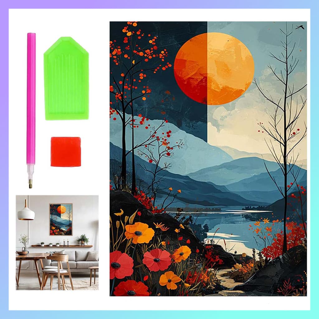 40x30cm crianças pintura diamante Pôr do sol paisagem kit, Pintura Diamante Redondo adulto 5D diamante arte pintura DIY