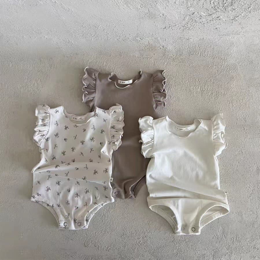 Roupas de bebê 2025 roupas de verão bebê recém-nascido verão macacão um ano de idade bebê menina pequena manga voadora b