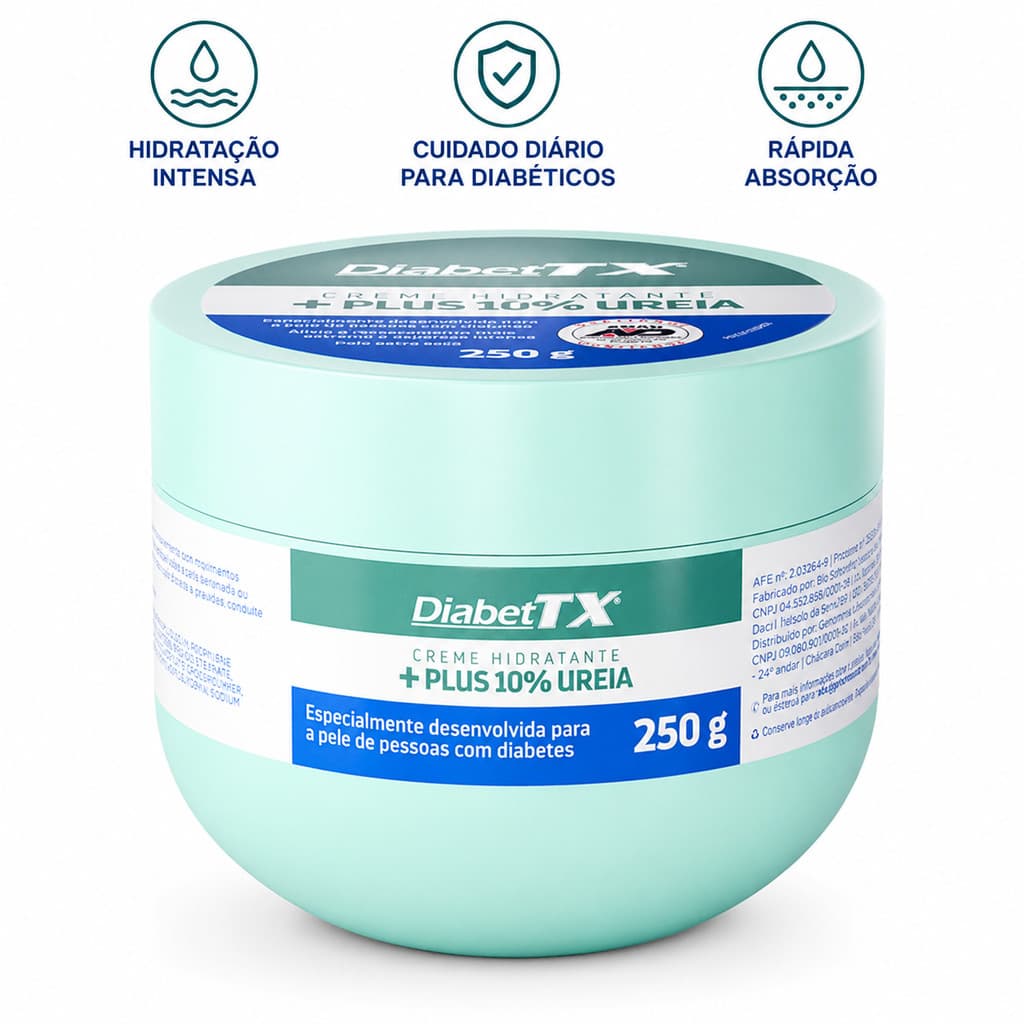 DiabetTX Plus Creme Hidratante 10% Ureia Pele Ressecada Diabéticos 200g