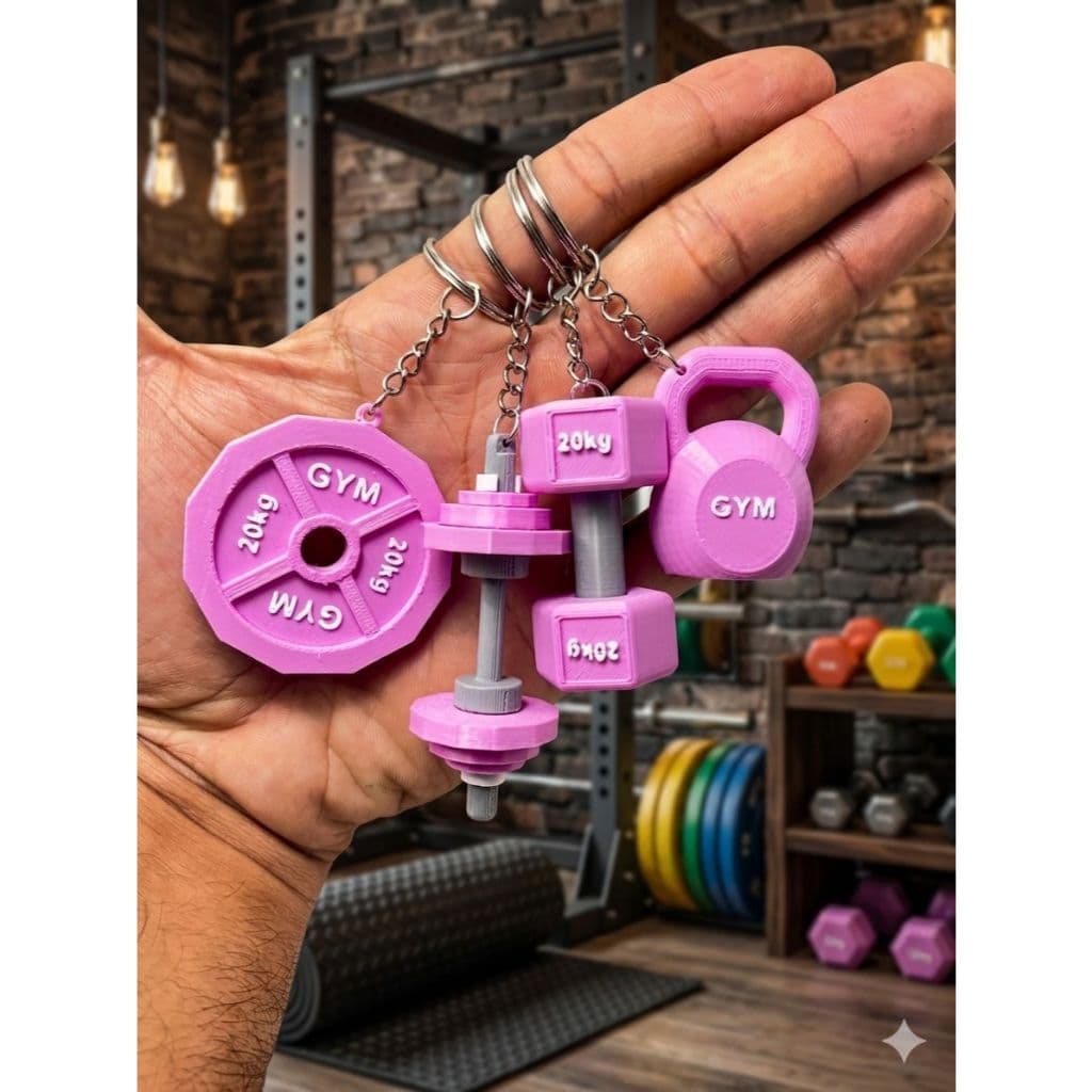 Kit Chaveiros Fitness 3D Academia | Mini Halter, Kettlebell e Anilha | Presente Criativo para Marombeiros