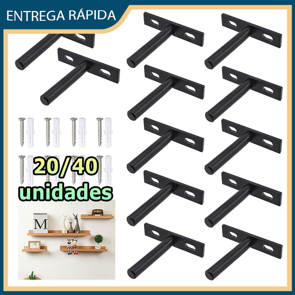 20/40 Preto Suportes para prateleiras ocultos suspensos suportes de parede para cargas pesadas com parafusos e buchas