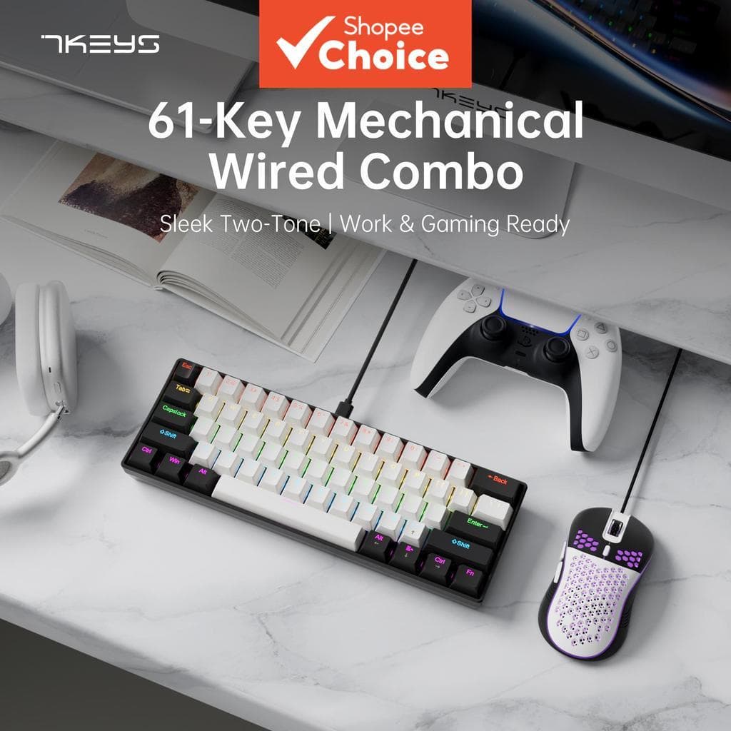  Conjunto de Teclado e Mouse Mecânico: Mini Teclado Compacto e Portátil para Laptops, Gamers e Usuários de Escritório