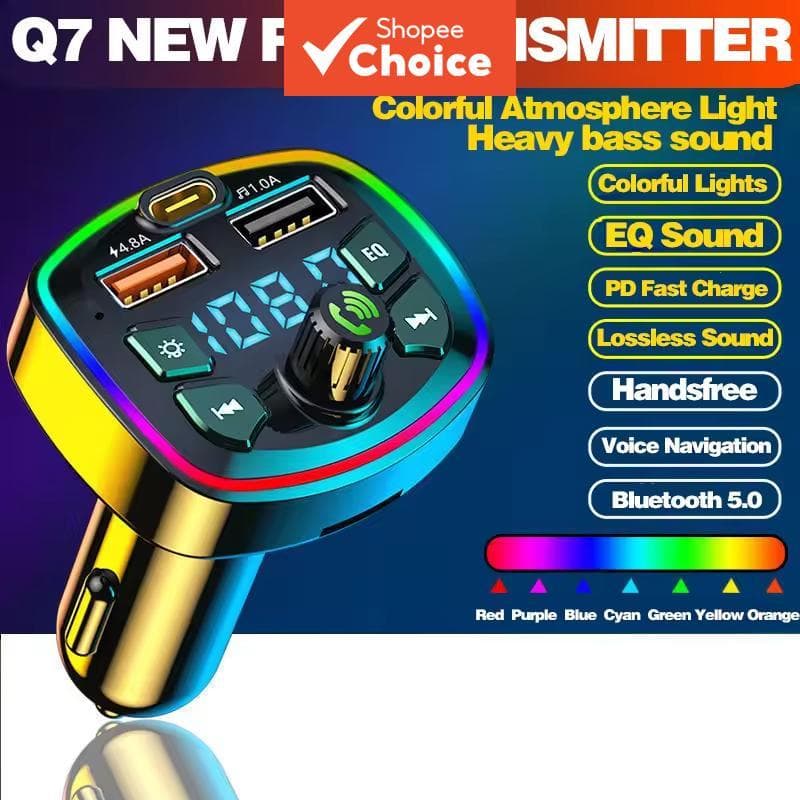Carregador Veicular Transmissor FM Bluetooth 5.0 - Carregamento Rápido Duplo USB PD, Viva-voz