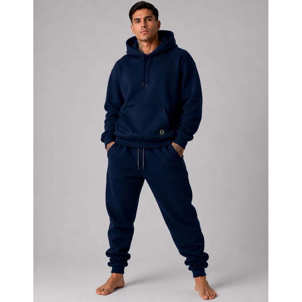 Conjunto Moletom Masculino Adulto Peluciado Com Capuz Casual Inverno Confortável