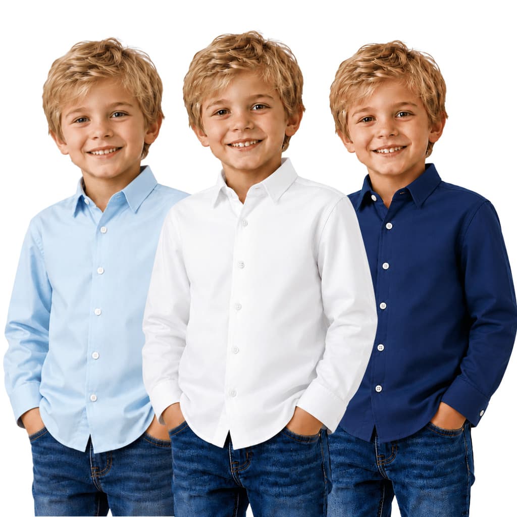 Camisa Social Infantil Manga Longa Menino Juvenil Masculino Básica Lisa Slim Com Botão TAM 04 Ao 14