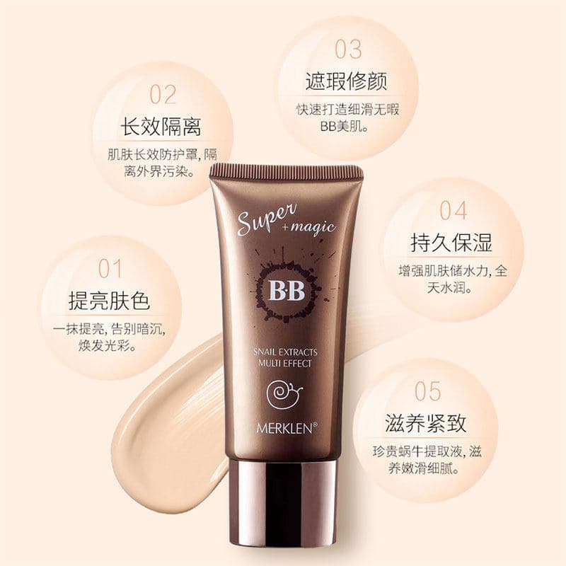Merkalen caracol líquido BB creme corretivo isolamento hidratante controle de óleo nu serviço de maquiagem base líquida 