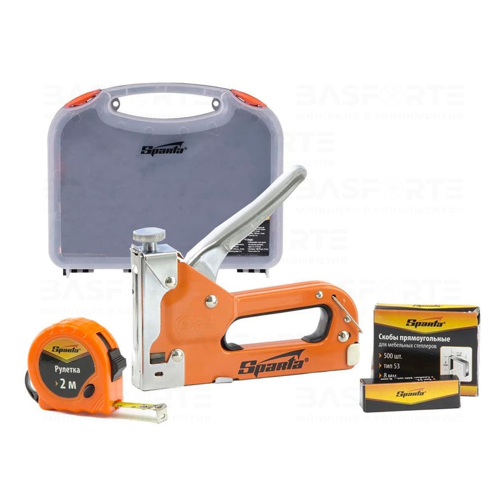 Jogo Grampeador Manual + Trena 2m E 500 Grampos Sparta KIT COMPLETO