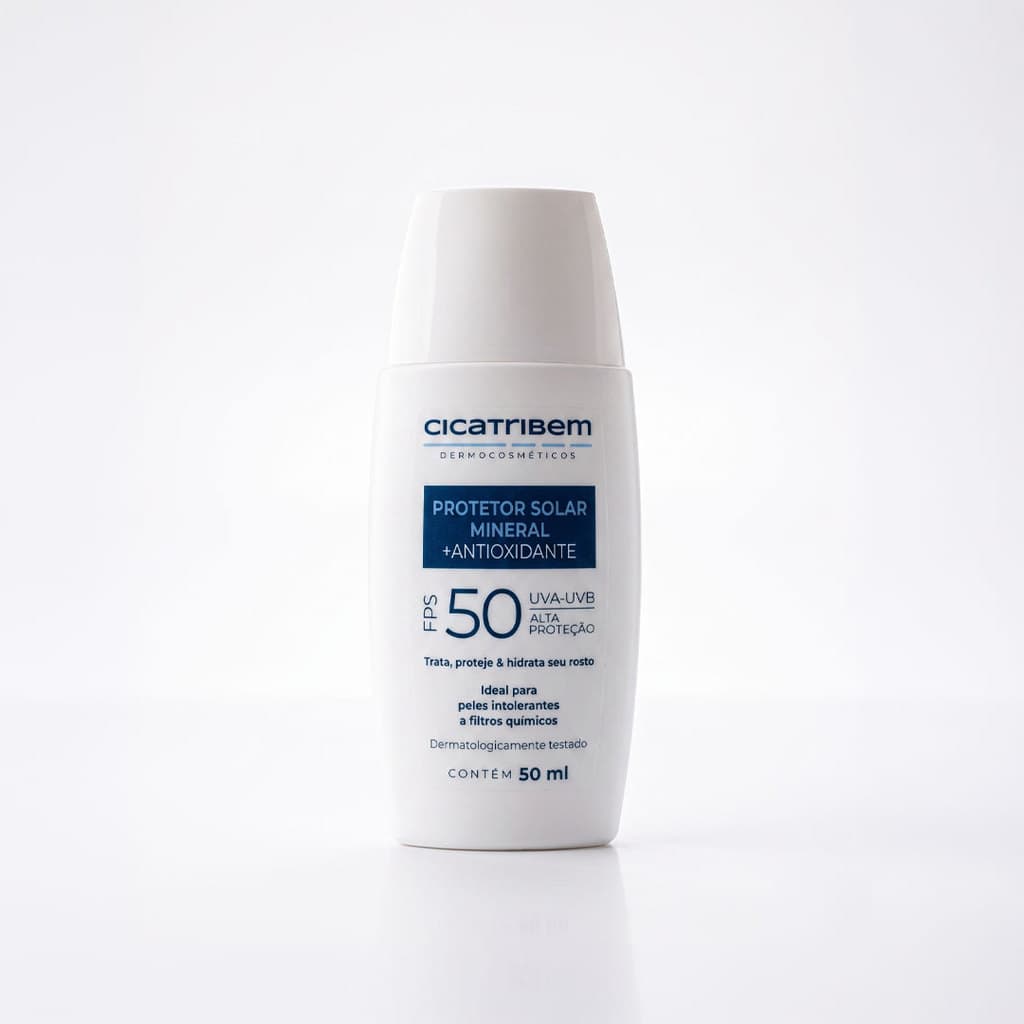 Protetor Solar Mineral FPS 50 Cicatribem 50ml Facial e Corporal Filtro Físico Pele Sensível