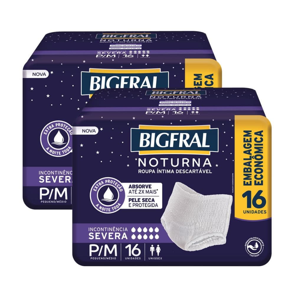 Kit 2 Roupa Intíma Descartável Bigfral Noturna P/M 16 Unidades