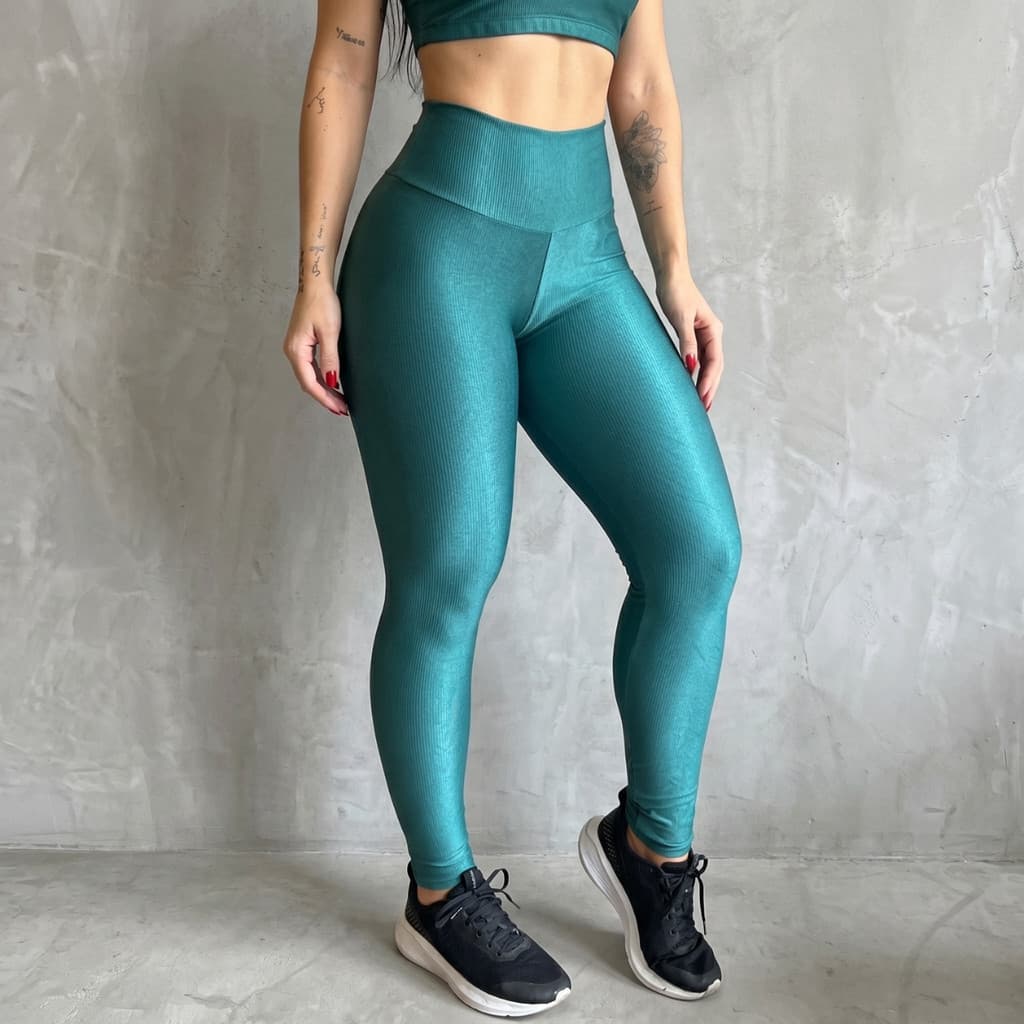 Calça Legging Canelada de Academia com Cintura Alta Levanta Empina Bumbum Roupa Feminina Leg Ginástica Fitness Feminino
