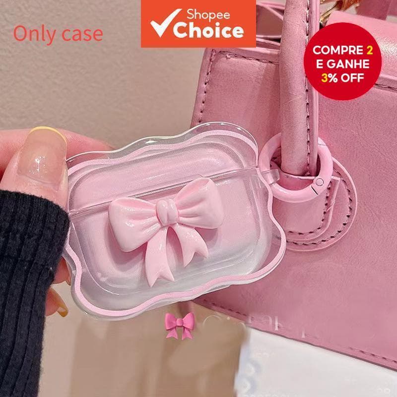Capa Pink Bow AirPods Para 3/Pro 2-Macia Fone De Ouvido Bluetooth Com Design Fofo (Apenas)