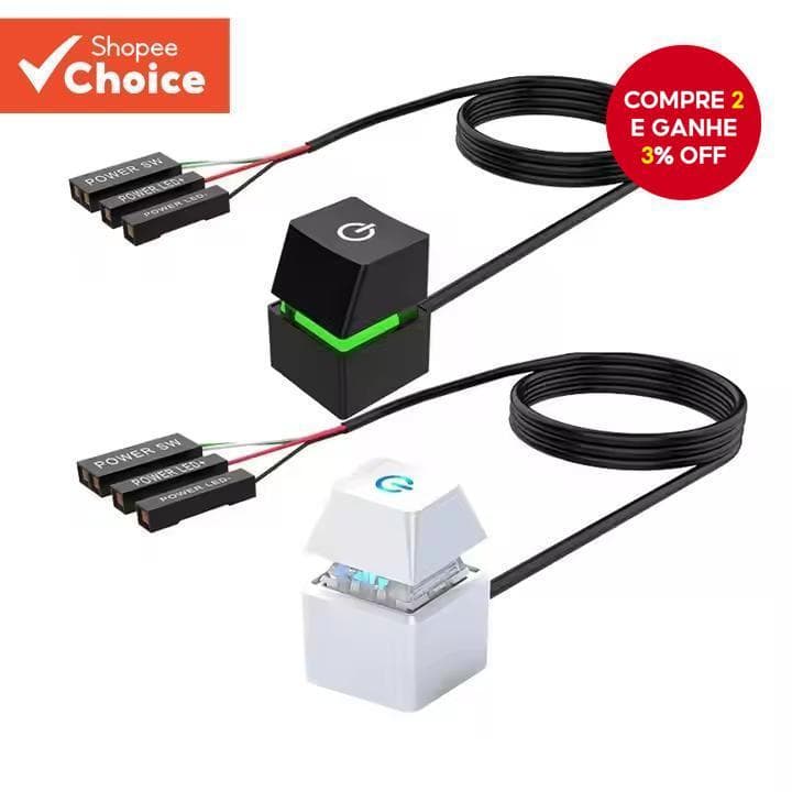 Botão de Energia Externo de 1.65M para Luz LED de Computador Desktop, Início do PC, Placa Mãe, para Escritório em Casa.