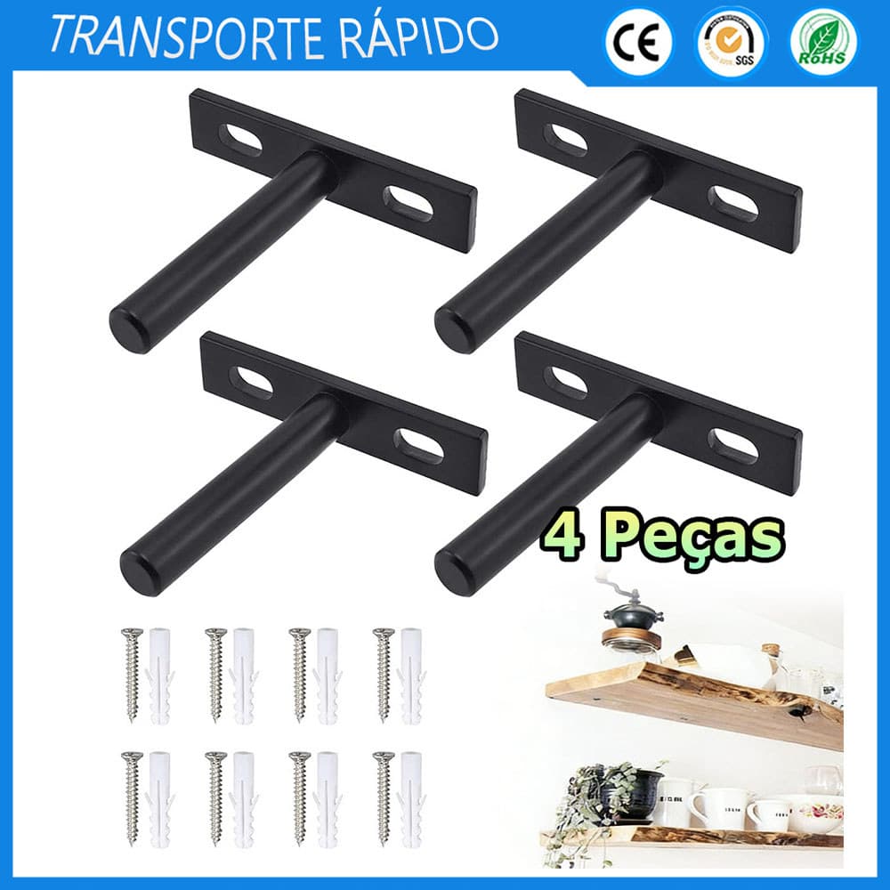 Kit 4 Preto Suportes para prateleiras suspensas ocultos suportes de parede para cargas pesadas parafusos de instalação