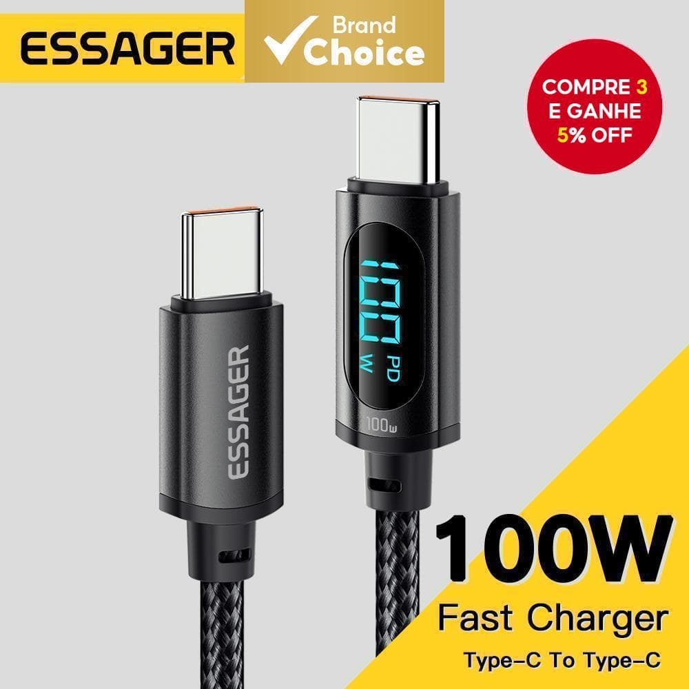 Essa Essager 5A 100W Tipo C Para Cabo Display Digital QC PD Carregador Rápido USB-Samsung Xiaomi