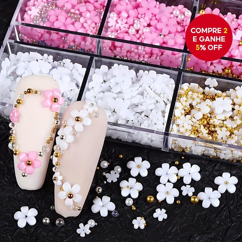 Flores 3d Em Estilos Mistos Com Strass, Rosa E Branca, Para Decoração De Unhas Diy E Capas De telefone