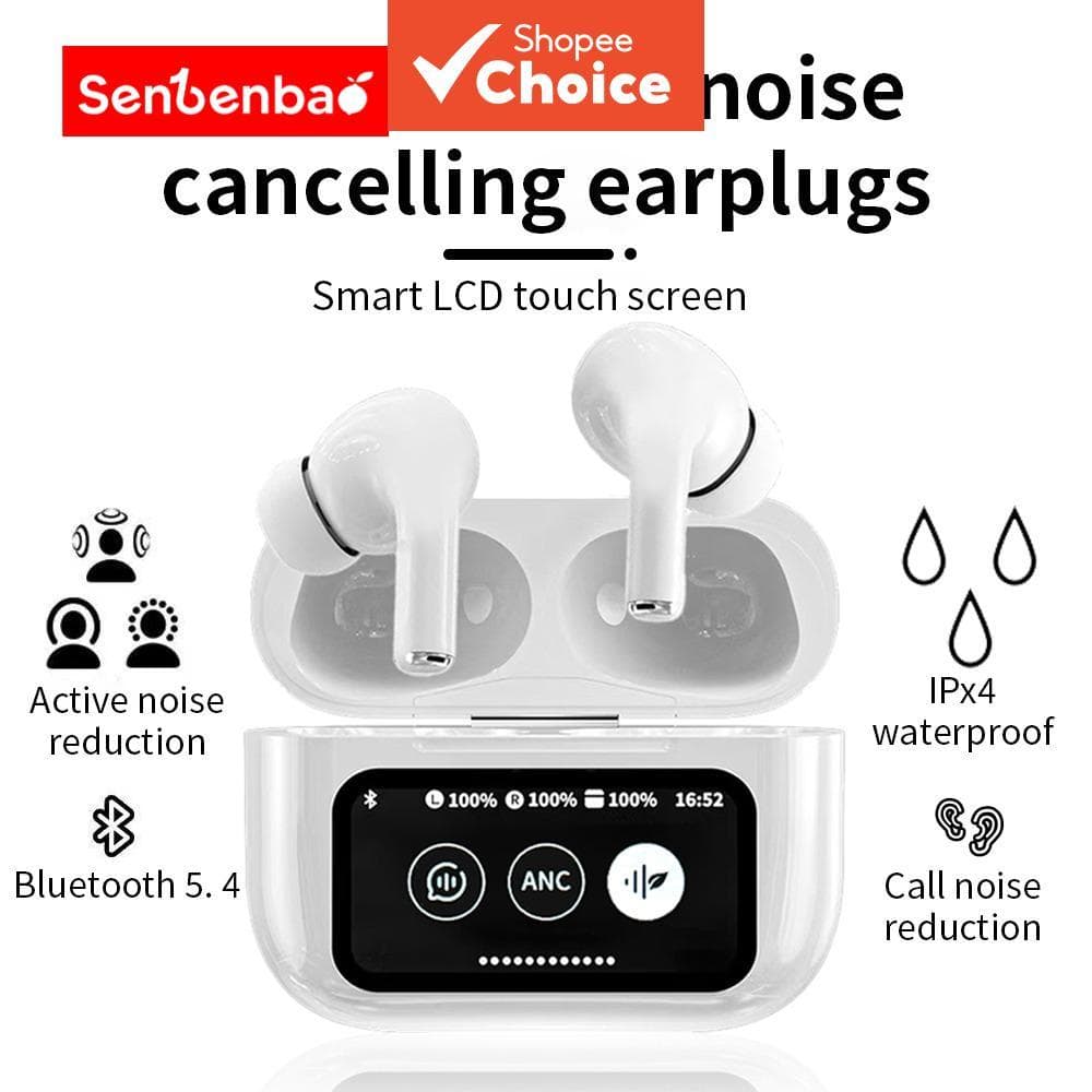 Fones de ouvido Senbenbao A9 Pro sem fio, Bluetooth 5.4, com cancelamento de ruído ANC, microfone integrado e tela