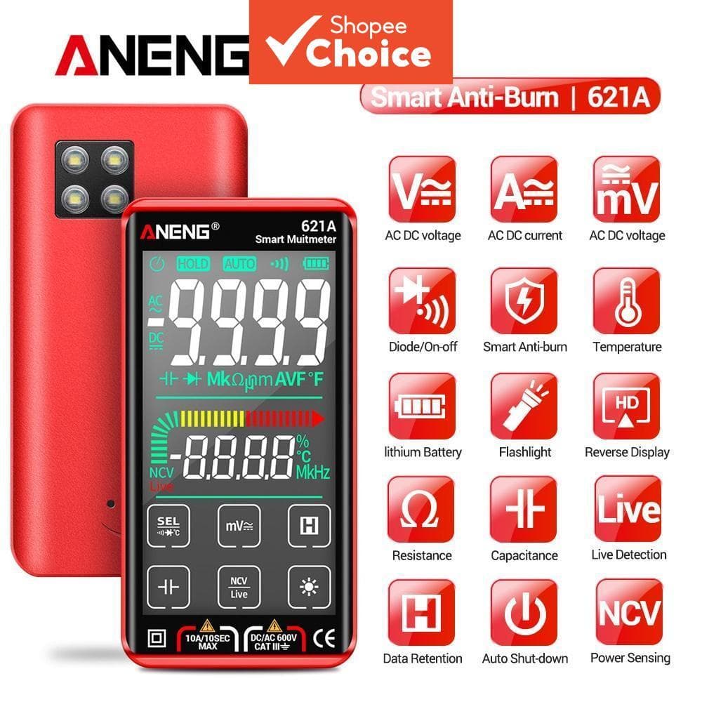  ANENG 621A Multímetro Digital Inteligente com Tela Touch, Medidor True RMS 9999-Contagem, Auto-Ranging para Tensão