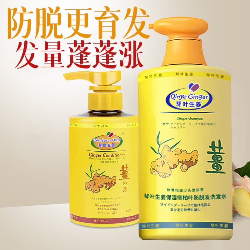 Qin folha gengibre shampoo anti-perda hidratante anti-caspa controle de óleo velho gengibre shampoo raiz forte anti-perd