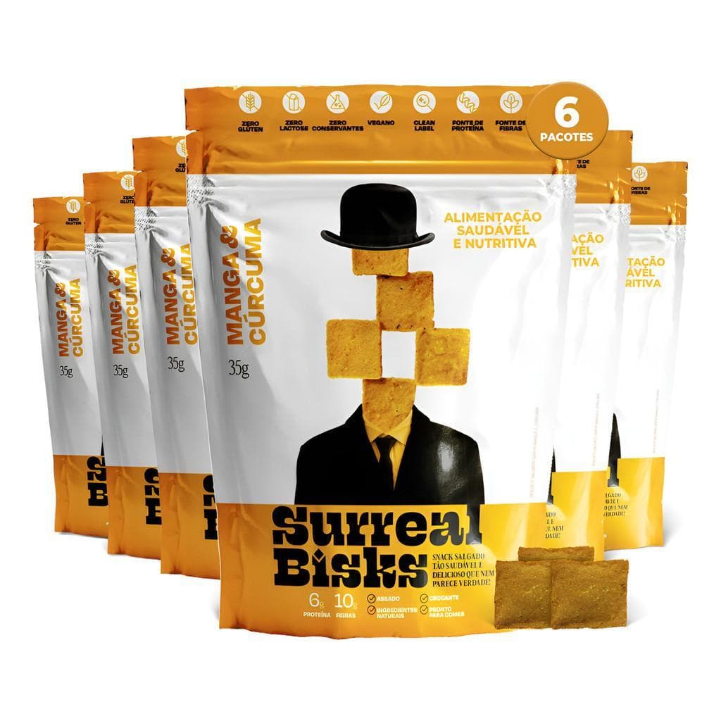 Kit 6 Snacks Surreal Bisks Manga e Cúrcuma 35g Vegano Sem Glúten Snack Saudável Natural Fit