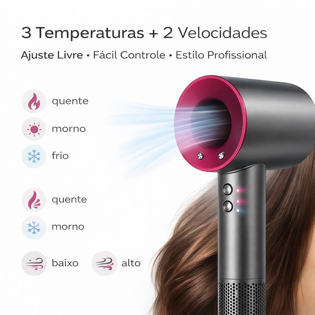 Secador de Cabelo Profissional 110V Potente com 5 Bicos e Difusor Secagem Rápida XIMING