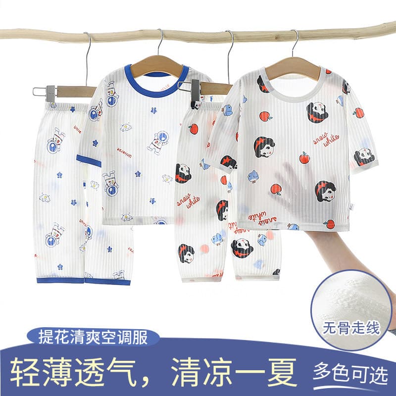 Marca bebê ar condicionado roupas pijamas bebê menino bebê menina bebê estilo fino crianças manga de três quartos bebê c