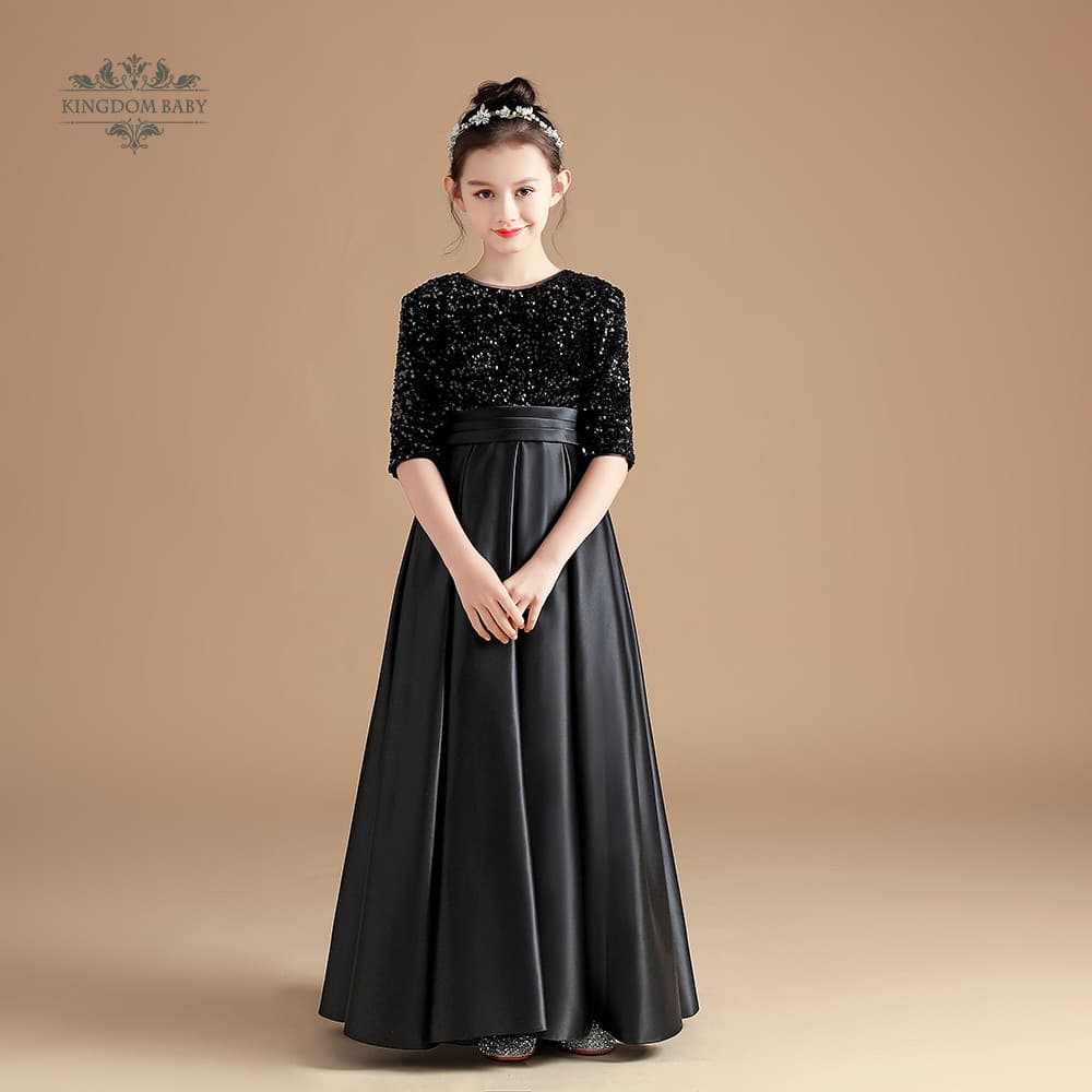 Crianças vestido feminino preto Piano desempenho vestido grande menina vestido de noite orquestra desempenho vestido man