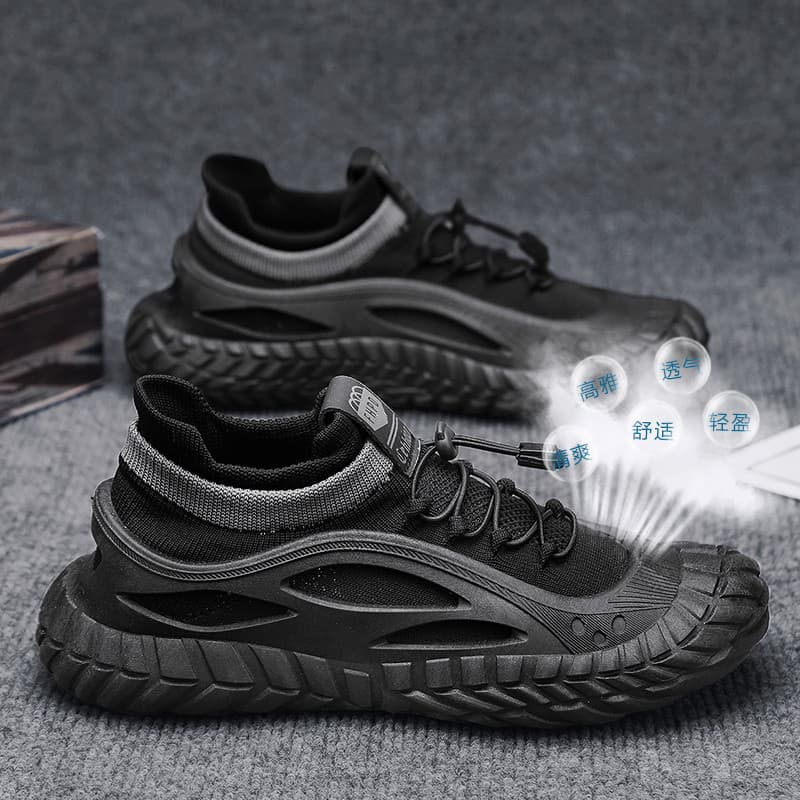 Verão masculino Wear tênis linha voadora de malha tênis de corrida malha respirável sapatos esportivos solo preto não-am