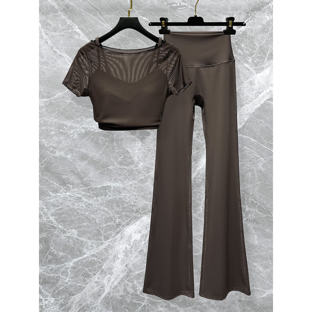 Roupas de Yoga terno feminino 2026 novo estilo verão falso de duas peças gaze topo esportes roupas de Fitness Pilates ca
