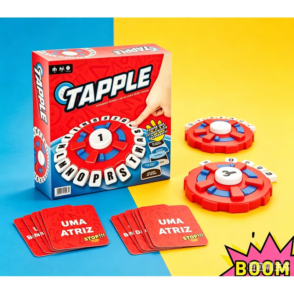 Jogo de Tabuleiro Stop Tapple 24cm Trava Letras Temporizador Jogo Família Versão Portuguesa