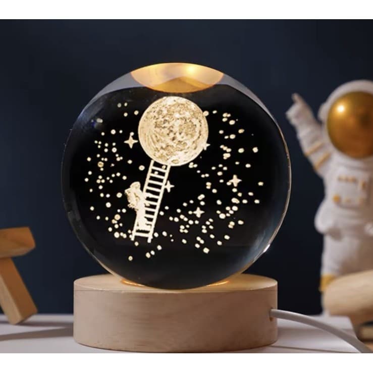 Luminária Abajur Cristal LED Astronauta USB 3D 3000k Vazzo