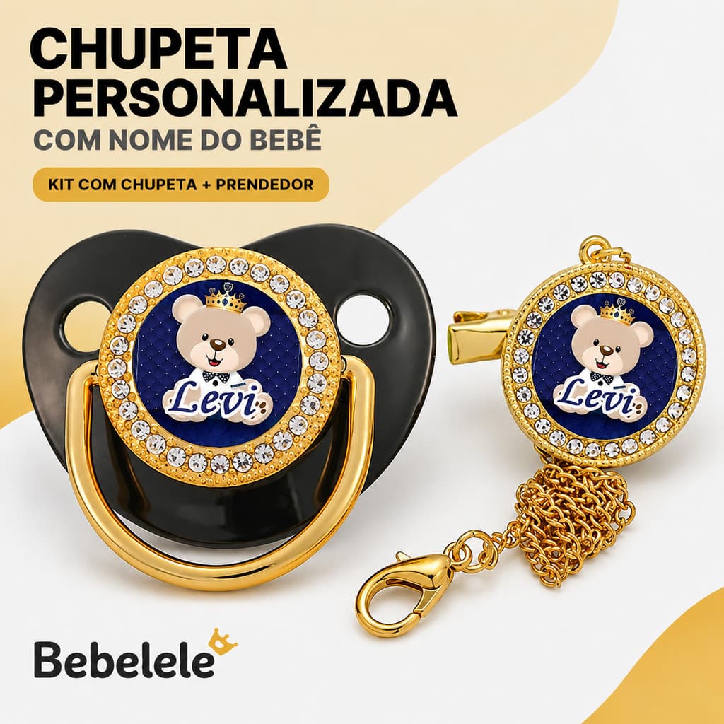 Chupeta preta para bebê menino, personalizada com nome e foto, com prendedor de chupeta incluído