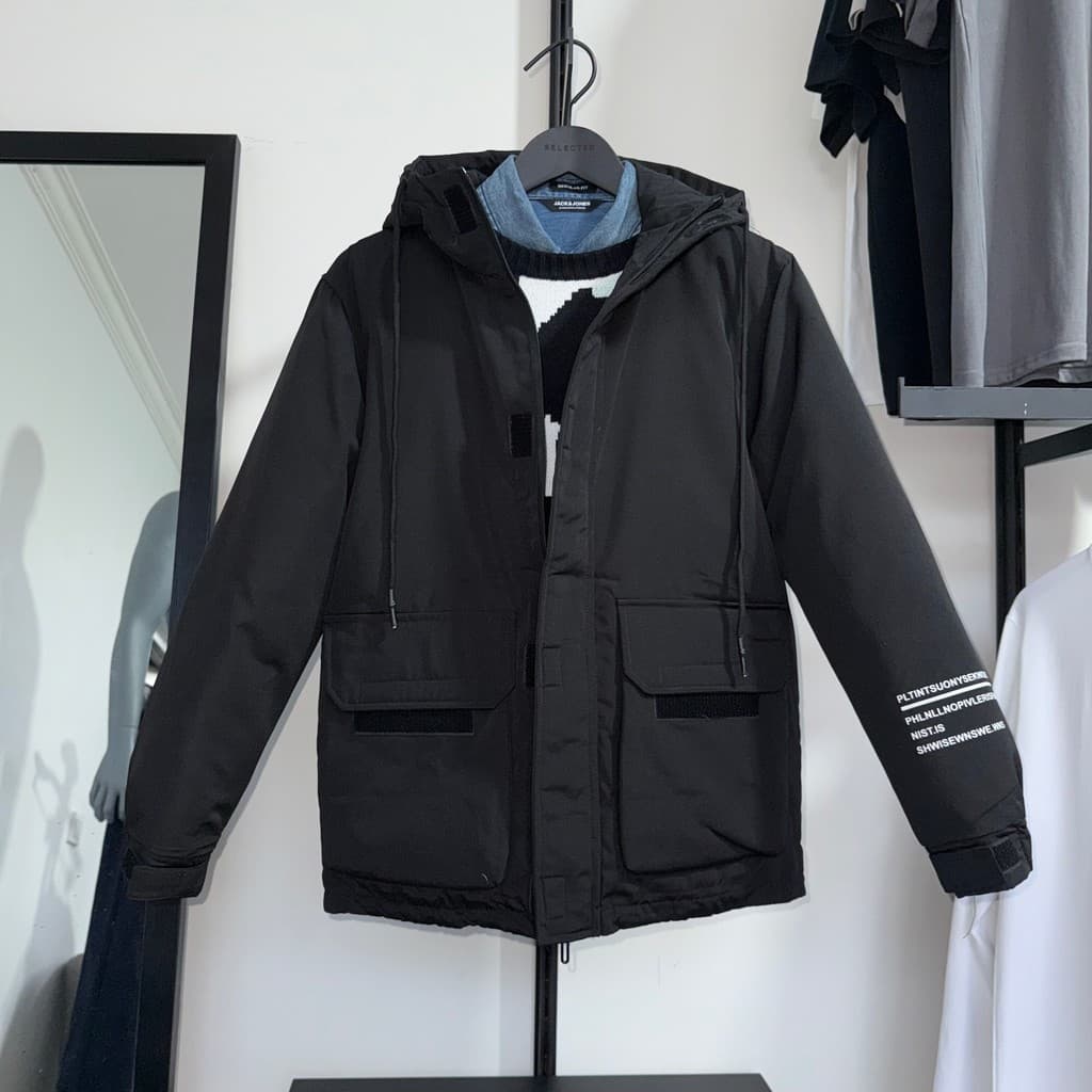 Jj Cut Label Jaqueta masculina de inverno com capuz jaqueta americana retrô solta All-Match jaqueta de algodão quente da