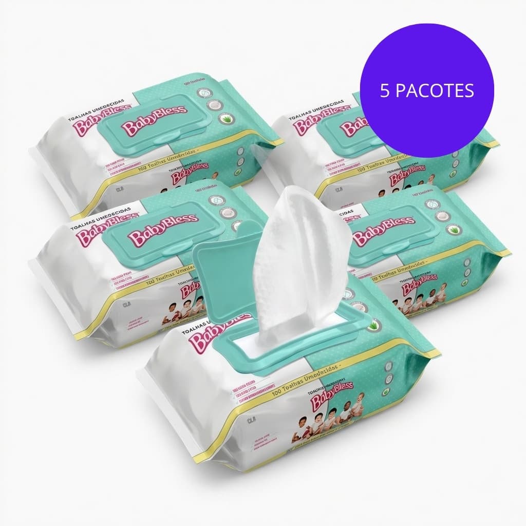 Kit 5 Pacotes Toalha Umedecida BabyBless Bebê Sem Álcool 500 Lenços