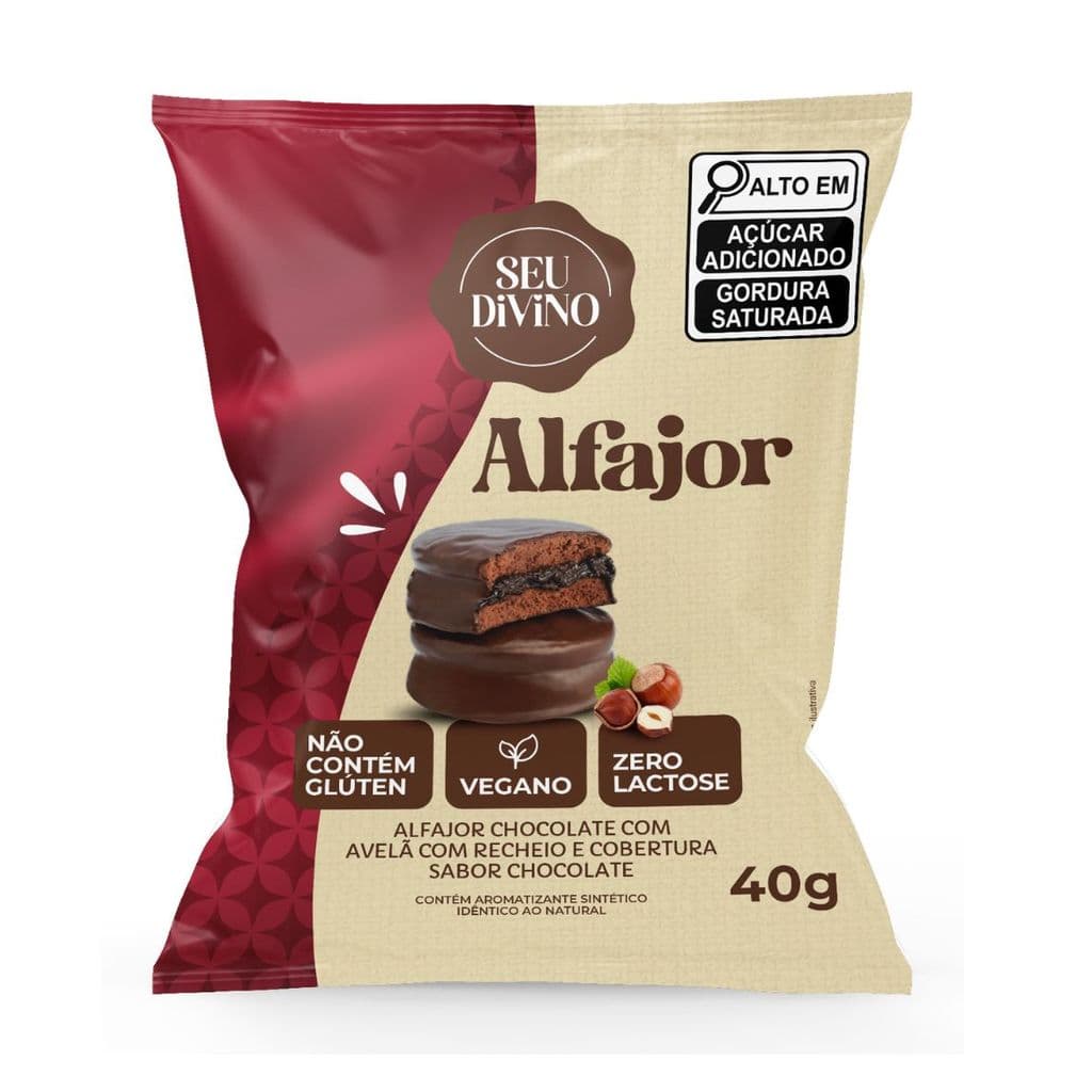 Alfajor Vegano de Chocolate com Avelã Sem Glúten 40g - Sem Lactose e Sem Ovo, Doce Saudável