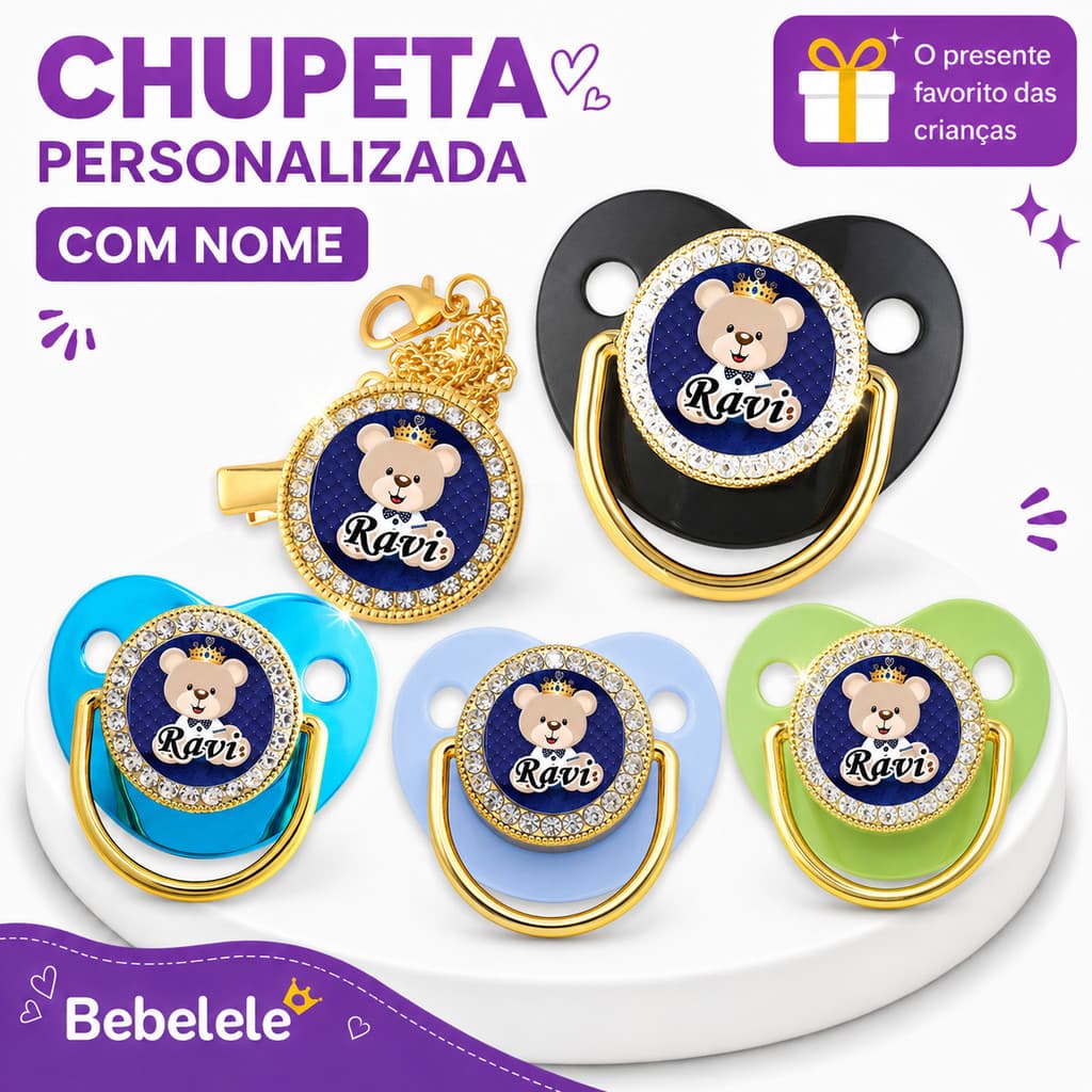 Chupeta de bebê em formato plano, incluindo clipe de chupeta chupeta personalizada de bebê personalizada