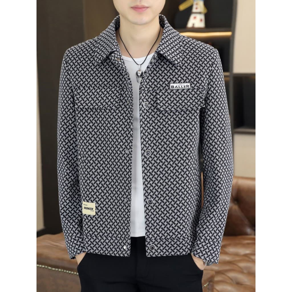 Houndstooth jaqueta de lã masculina 2025 novo estilo jaqueta masculina primavera outono versão coreana na moda rufião bo