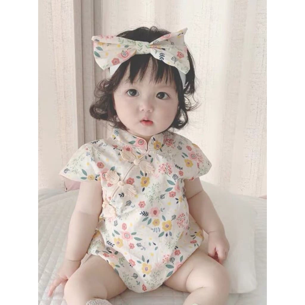 Infantil Cheongsam roupas de bebê roupas de verão 3-6 meses bebê menina 0 mês inteiro vestido de princesa verão macacão 
